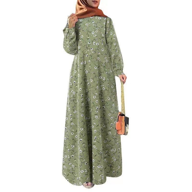 MA091 Vintage Floral Loose Hem Abaya - Mariam's Collection