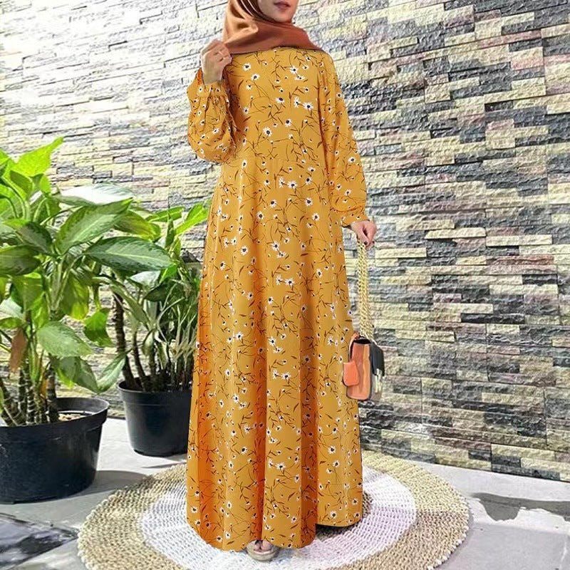 MA091 Vintage Floral Loose Hem Abaya - Mariam's Collection