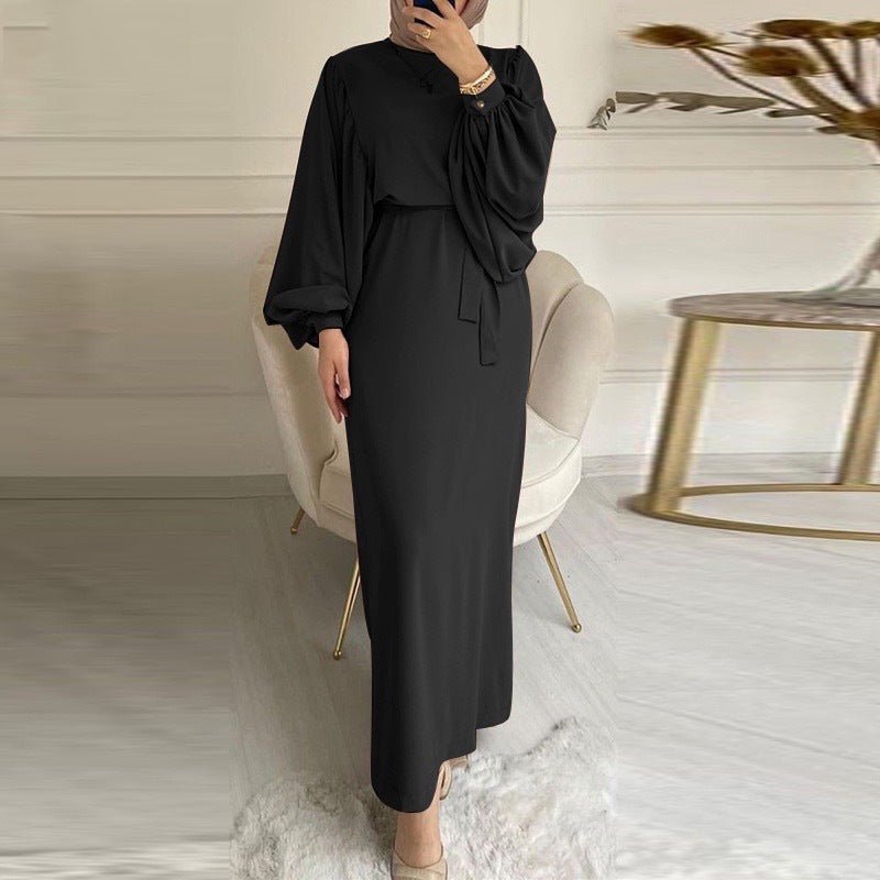 Solid Color Elegant Bubble Sleeve Abaya (MA092)