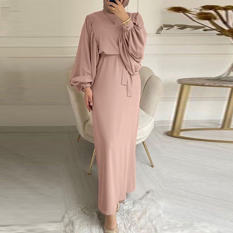 Solid Color Elegant Bubble Sleeve Abaya (MA092)