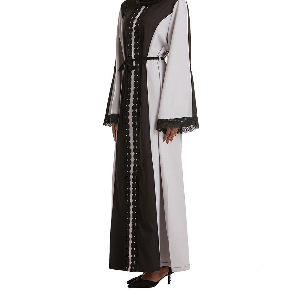 MA093 Stylish Patchwork Color - Blocked Lace Abaya - Mariam's Collection