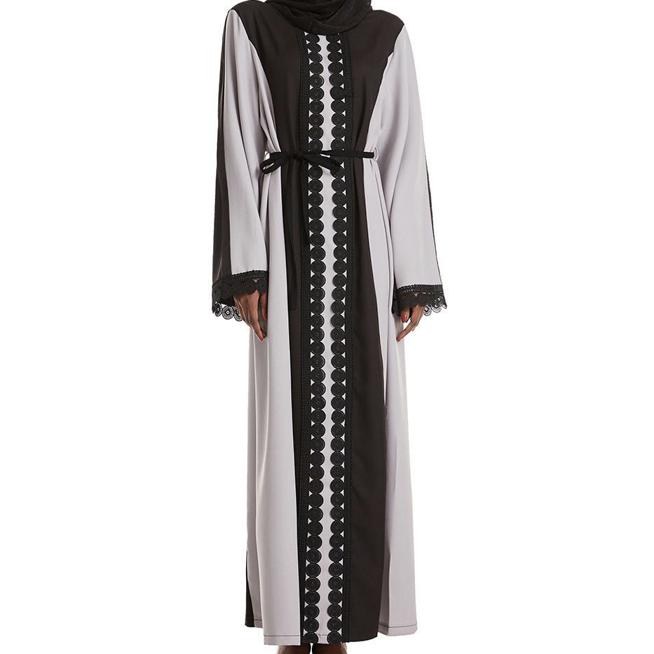 MA093 Stylish Patchwork Color - Blocked Lace Abaya - Mariam's Collection