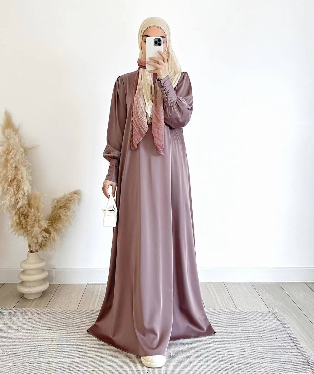 MA099 Tight Cuff Solid Satin Abaya - Mariam's Collection