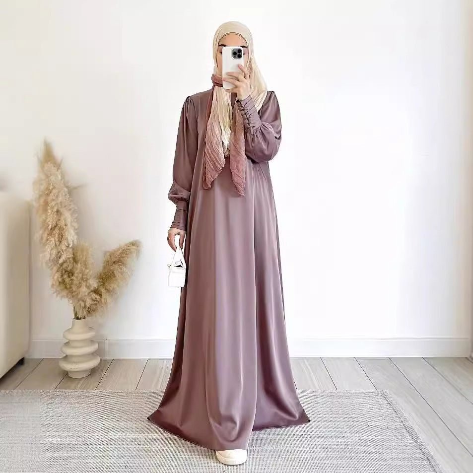 MA099 Tight Cuff Solid Satin Abaya - Mariam's Collection