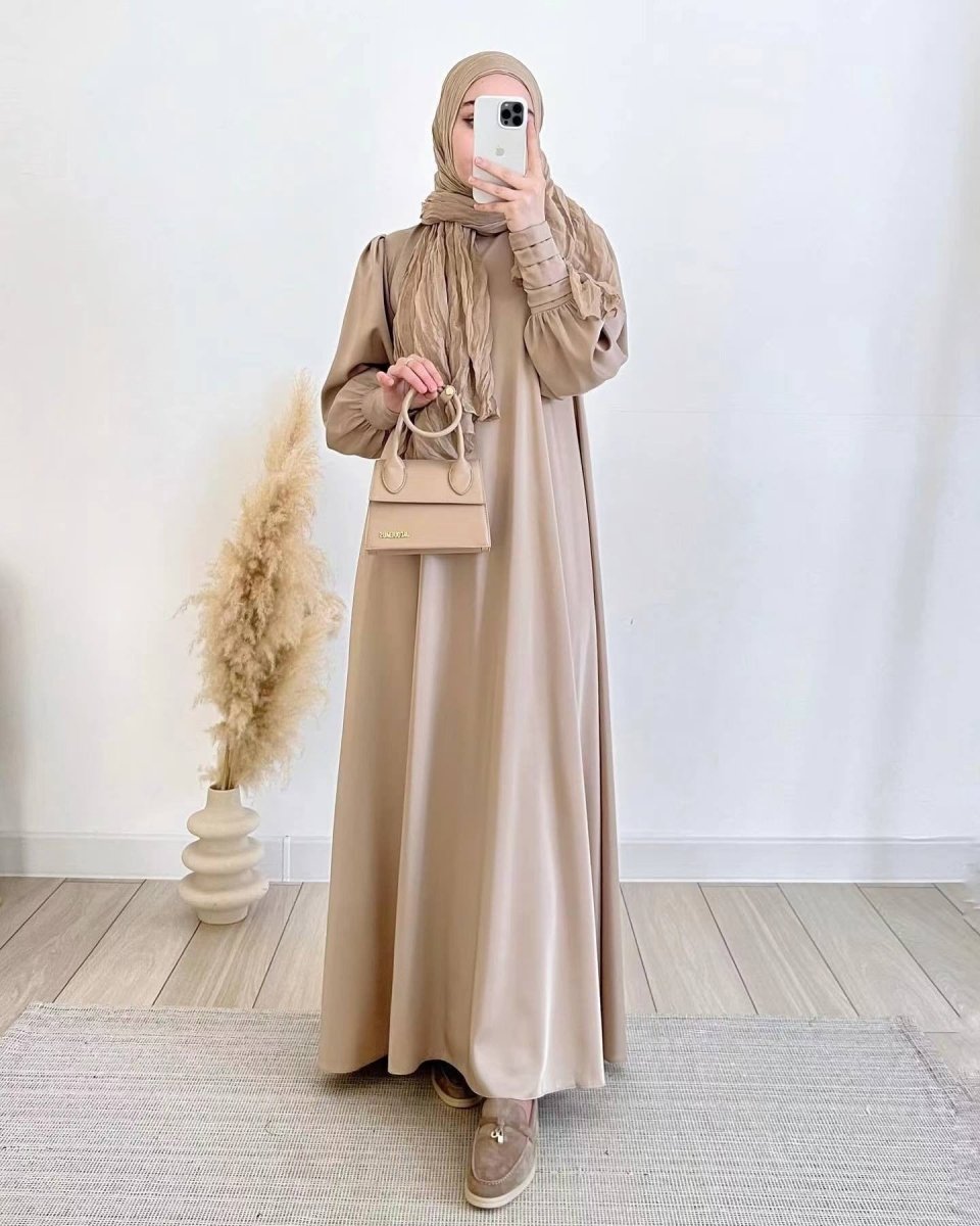 MA099 Tight Cuff Solid Satin Abaya - Mariam's Collection