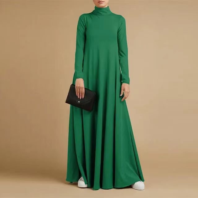 MA102 Solid Color Long Sleeve High Neck Abaya - Mariam's Collection