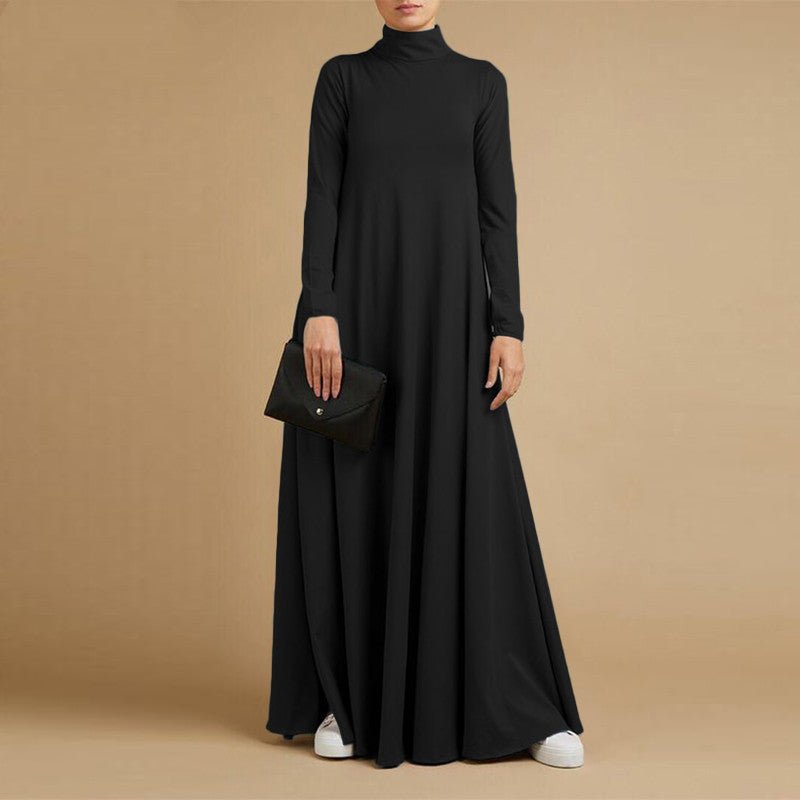 MA102 Solid Color Long Sleeve High Neck Abaya - Mariam's Collection