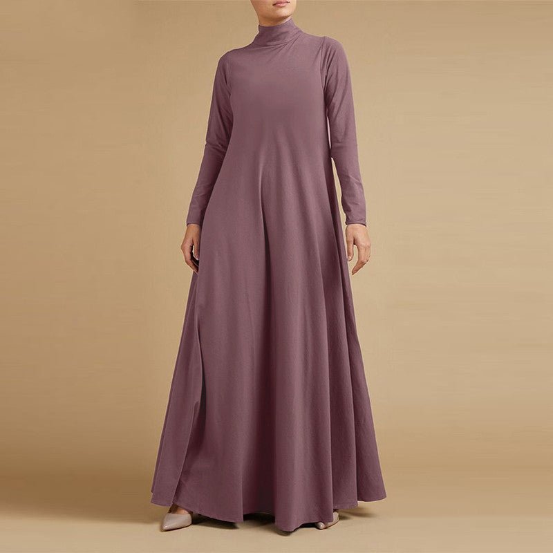 MA102 Solid Color Long Sleeve High Neck Abaya - Mariam's Collection