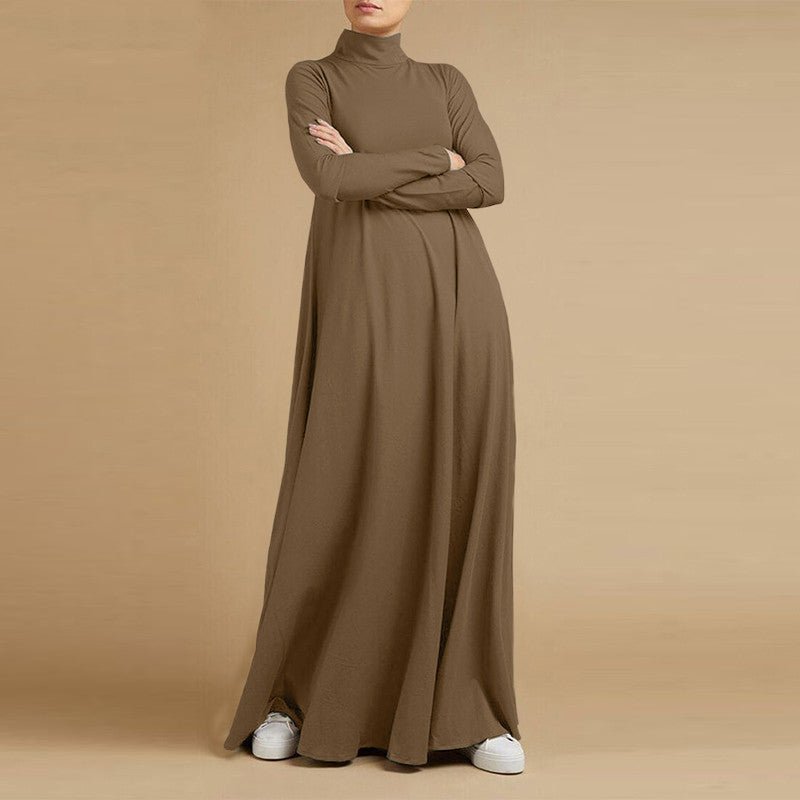 MA102 Solid Color Long Sleeve High Neck Abaya - Mariam's Collection