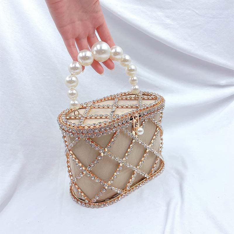 MAC022 Stylish Pearl Diagonal Span Basket Bag - Mariam's Collection