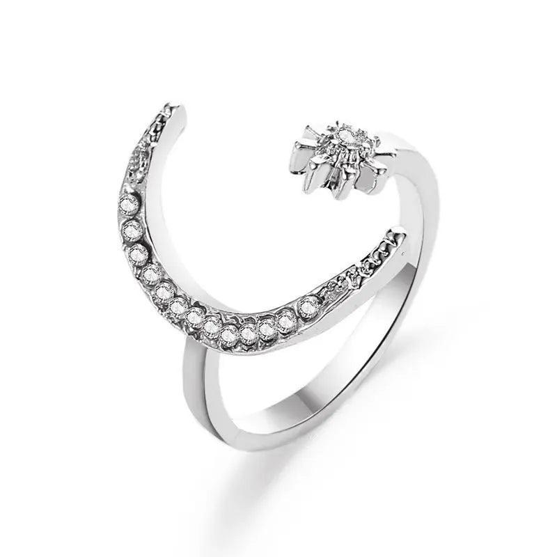 MAC035 Cubic Zirconia Moon and Star Open Band Ring - Mariam's Collection