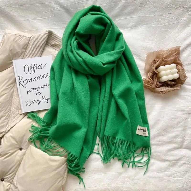 MAC049 Imitation Cashmere Solid Color Basic Tassel Scarf - Mariam's Collection