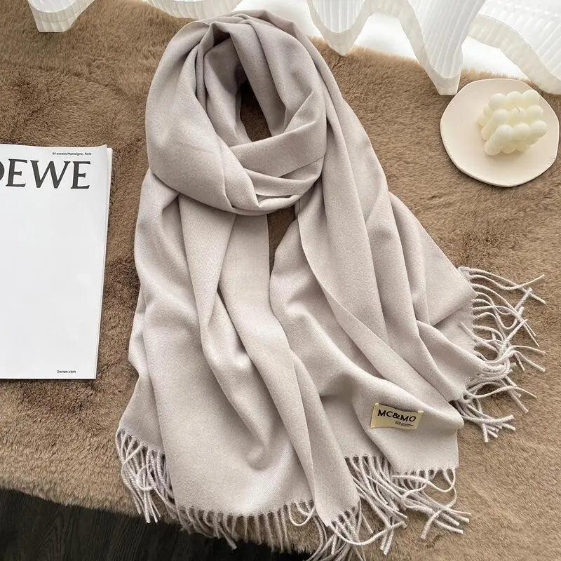 MAC049 Imitation Cashmere Solid Color Basic Tassel Scarf - Mariam's Collection