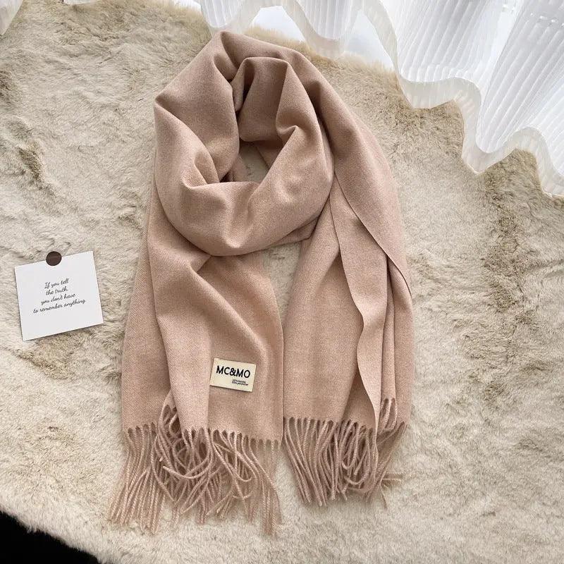 MAC049 Imitation Cashmere Solid Color Basic Tassel Scarf - Mariam's Collection