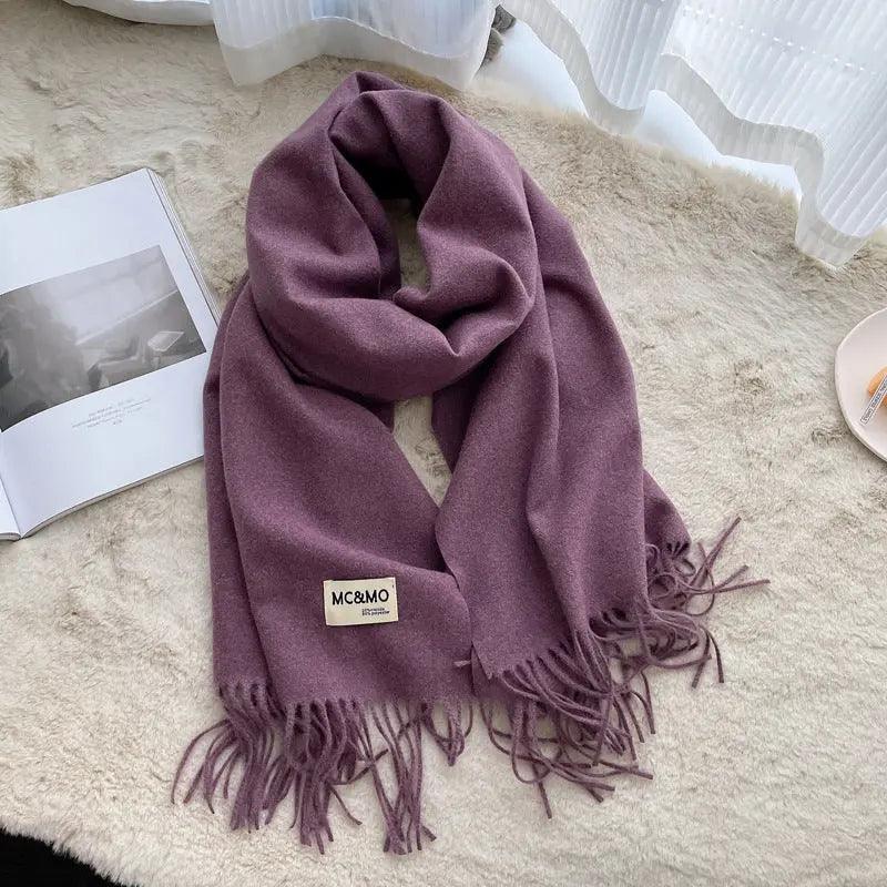 MAC049 Imitation Cashmere Solid Color Basic Tassel Scarf - Mariam's Collection