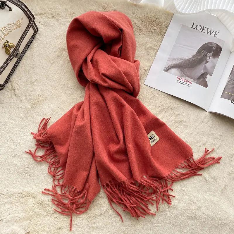 MAC049 Imitation Cashmere Solid Color Basic Tassel Scarf - Mariam's Collection