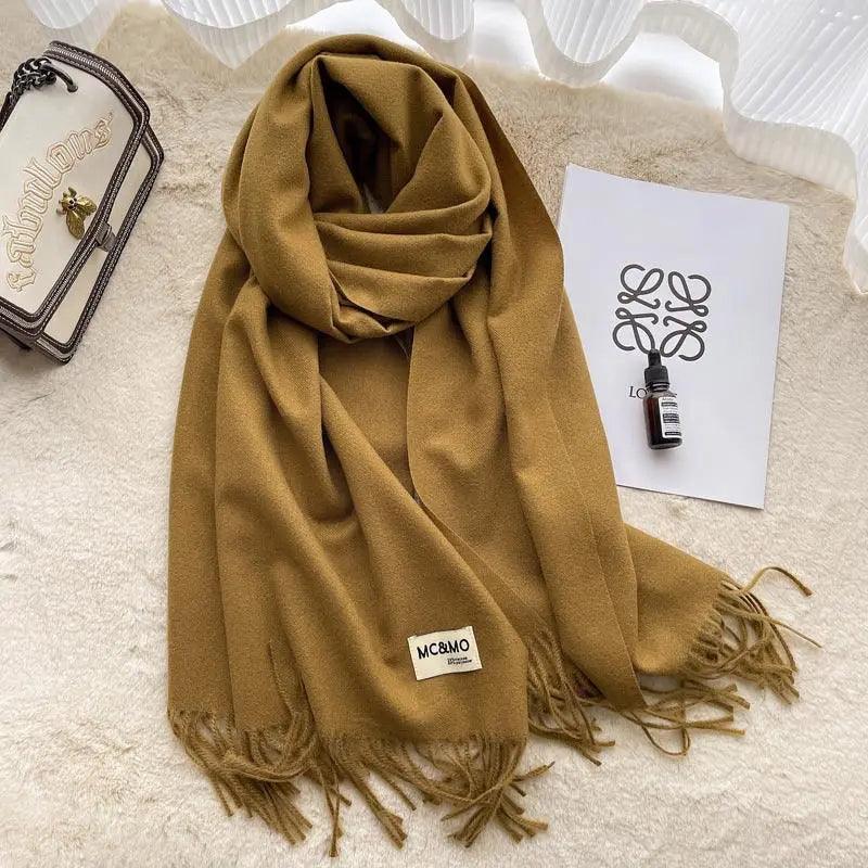 MAC049 Imitation Cashmere Solid Color Basic Tassel Scarf - Mariam's Collection