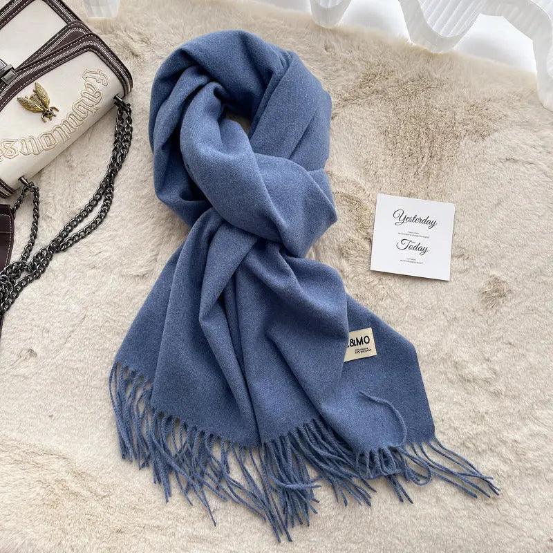 MAC049 Imitation Cashmere Solid Color Basic Tassel Scarf - Mariam's Collection