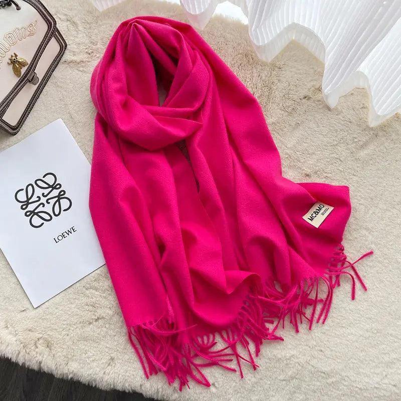 MAC049 Imitation Cashmere Solid Color Basic Tassel Scarf - Mariam's Collection