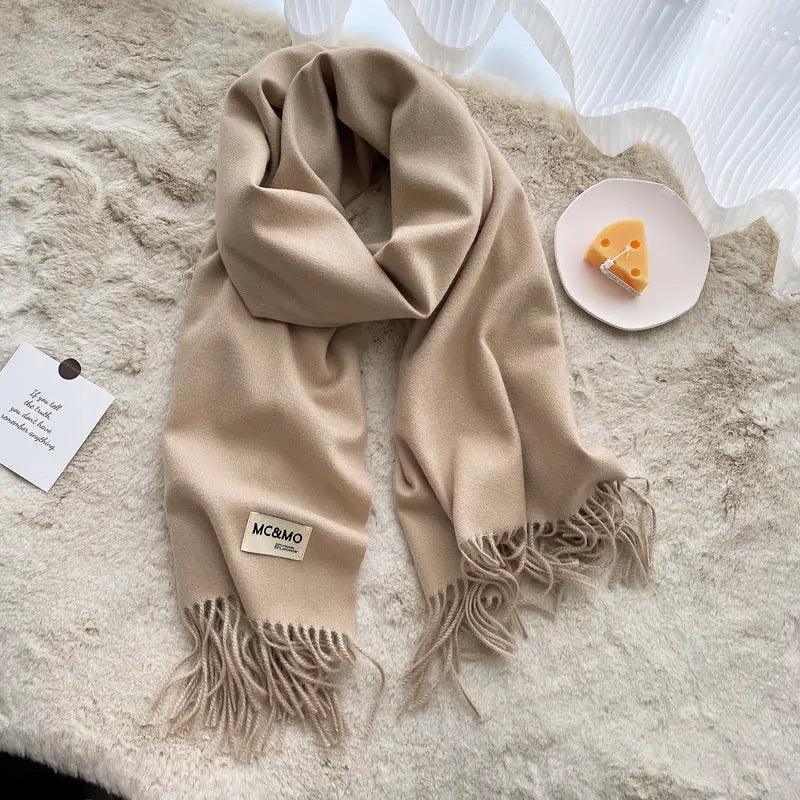 MAC049 Imitation Cashmere Solid Color Basic Tassel Scarf - Mariam's Collection