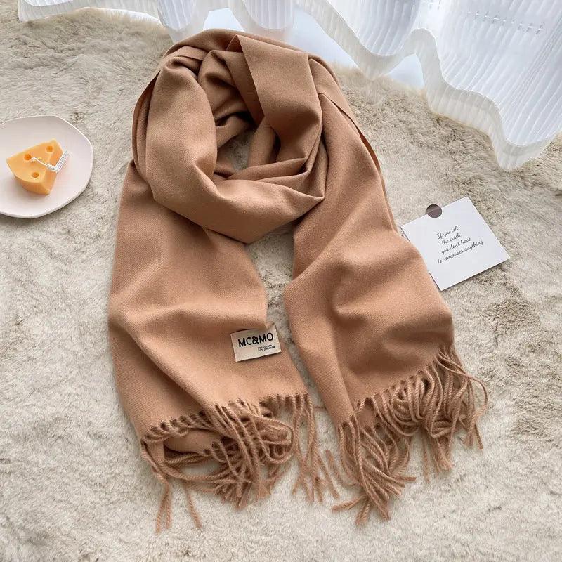 MAC049 Imitation Cashmere Solid Color Basic Tassel Scarf - Mariam's Collection