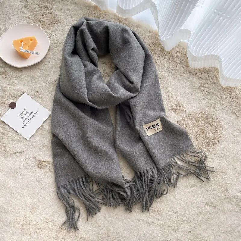 MAC049 Imitation Cashmere Solid Color Basic Tassel Scarf - Mariam's Collection