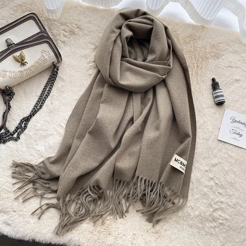 MAC049 Imitation Cashmere Solid Color Basic Tassel Scarf - Mariam's Collection