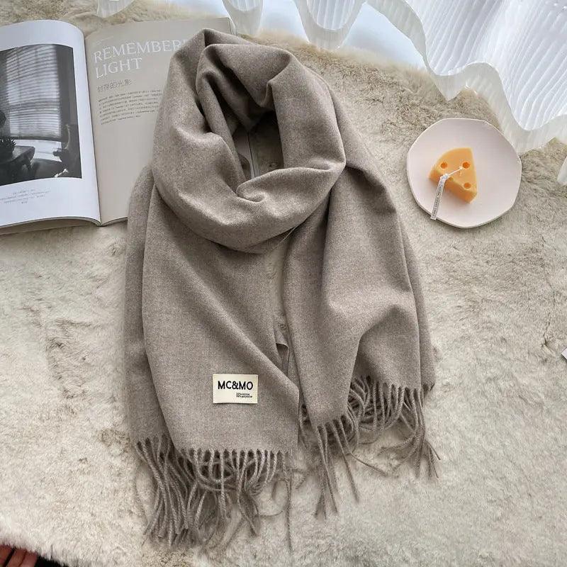 MAC049 Imitation Cashmere Solid Color Basic Tassel Scarf - Mariam's Collection