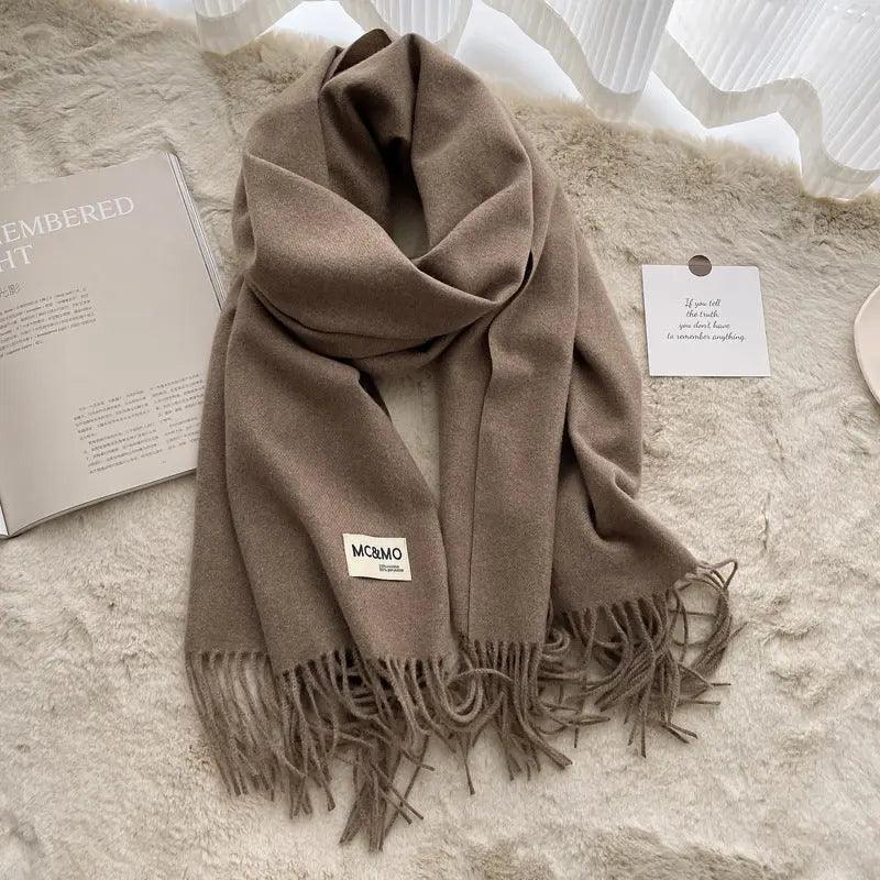 MAC049 Imitation Cashmere Solid Color Basic Tassel Scarf - Mariam's Collection