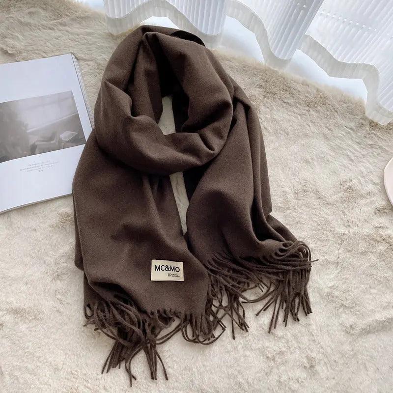 MAC049 Imitation Cashmere Solid Color Basic Tassel Scarf - Mariam's Collection