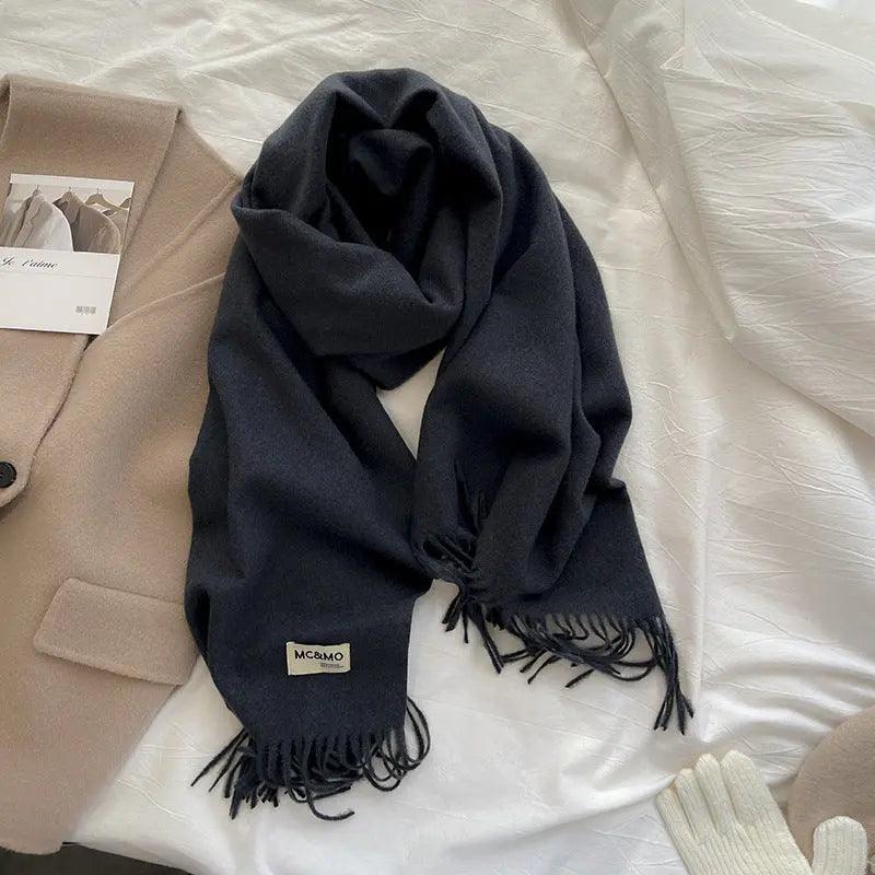 MAC049 Imitation Cashmere Solid Color Basic Tassel Scarf - Mariam's Collection