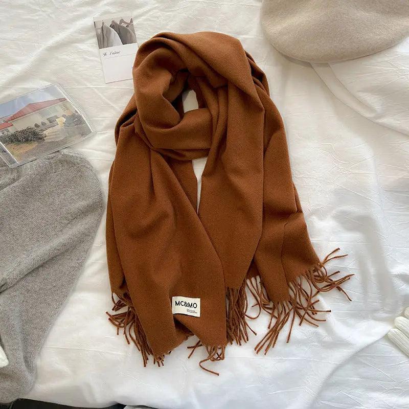 MAC049 Imitation Cashmere Solid Color Basic Tassel Scarf - Mariam's Collection