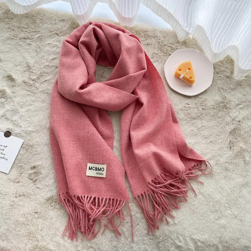 MAC049 Imitation Cashmere Solid Color Basic Tassel Scarf - Mariam's Collection