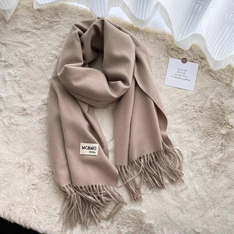 MAC049 Imitation Cashmere Solid Color Basic Tassel Scarf - Mariam's Collection