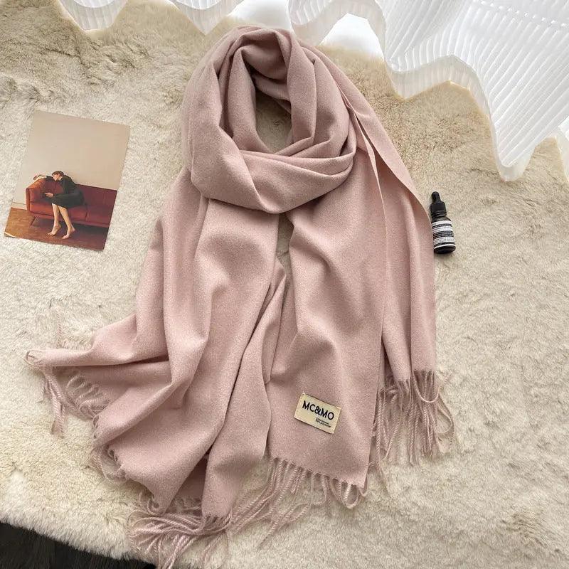 MAC049 Imitation Cashmere Solid Color Basic Tassel Scarf - Mariam's Collection