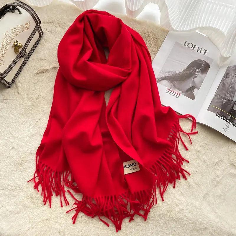 MAC049 Imitation Cashmere Solid Color Basic Tassel Scarf - Mariam's Collection