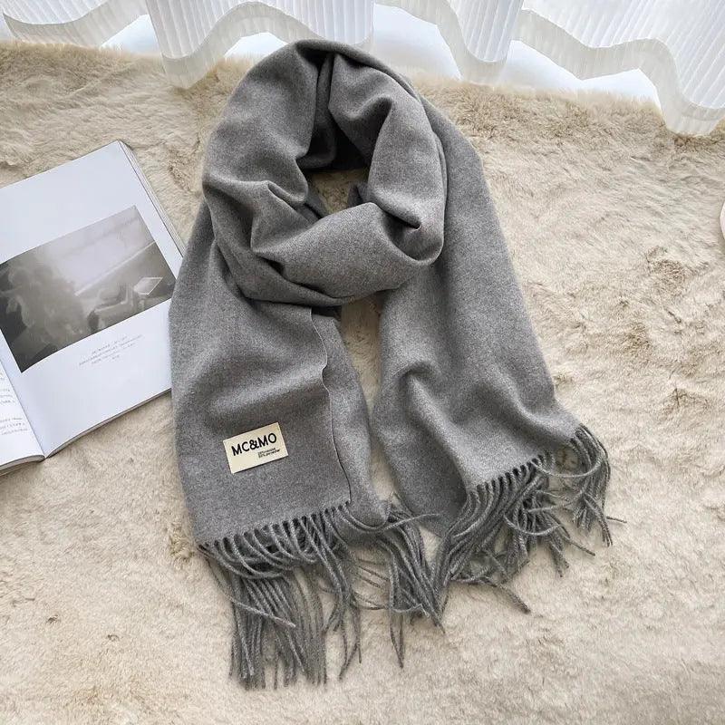 MAC049 Imitation Cashmere Solid Color Basic Tassel Scarf - Mariam's Collection