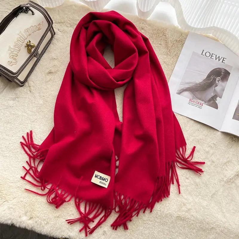 MAC049 Imitation Cashmere Solid Color Basic Tassel Scarf - Mariam's Collection