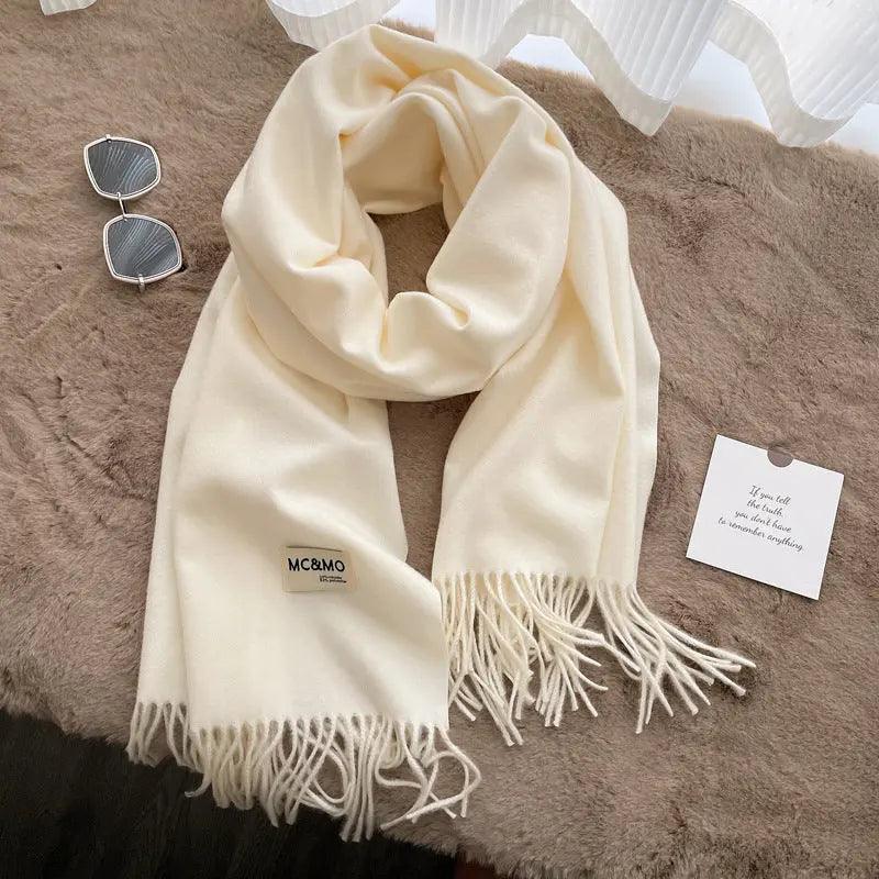 MAC049 Imitation Cashmere Solid Color Basic Tassel Scarf - Mariam's Collection