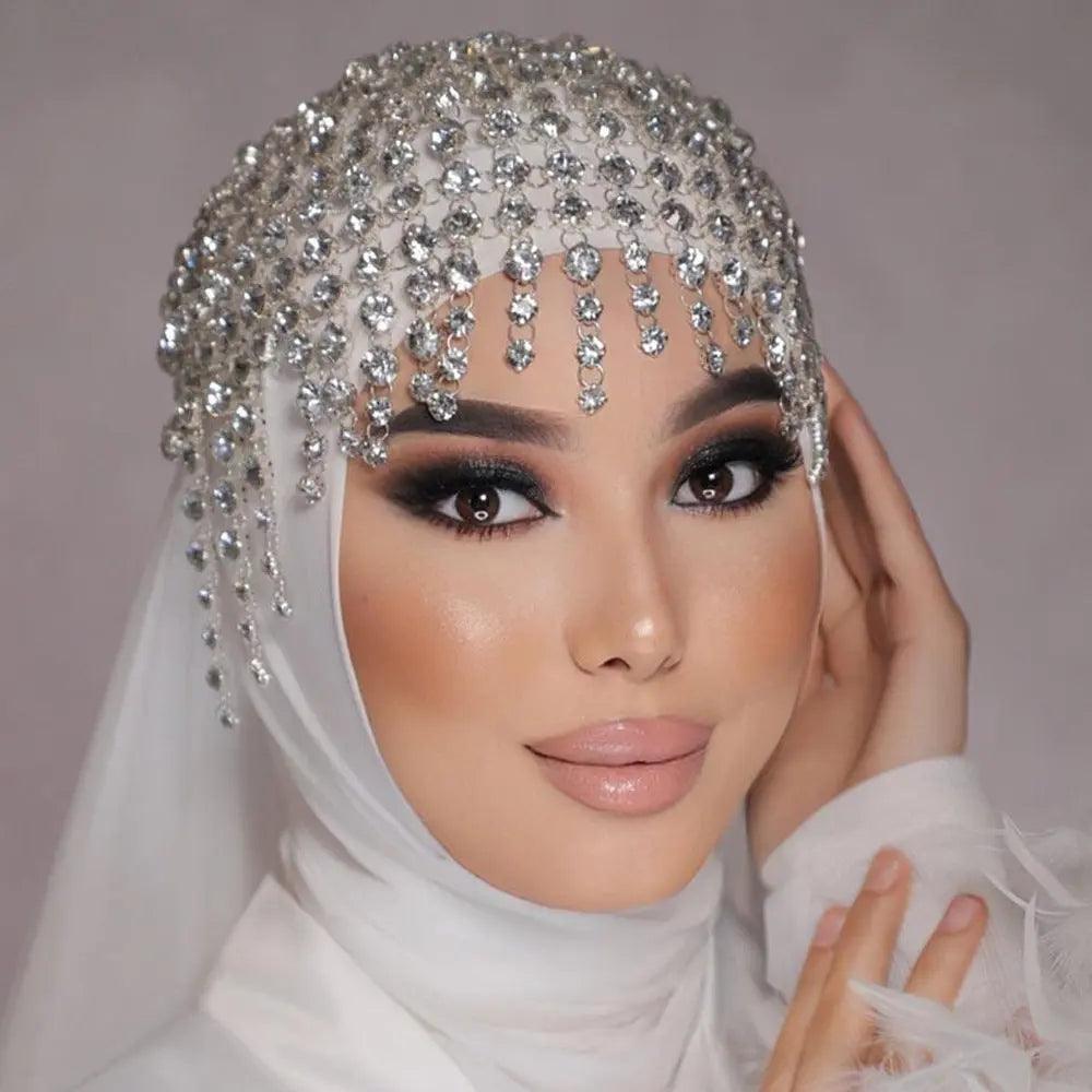 MAC051 Rhinestone Chain Tassel Headpiece - Mariam's Collection