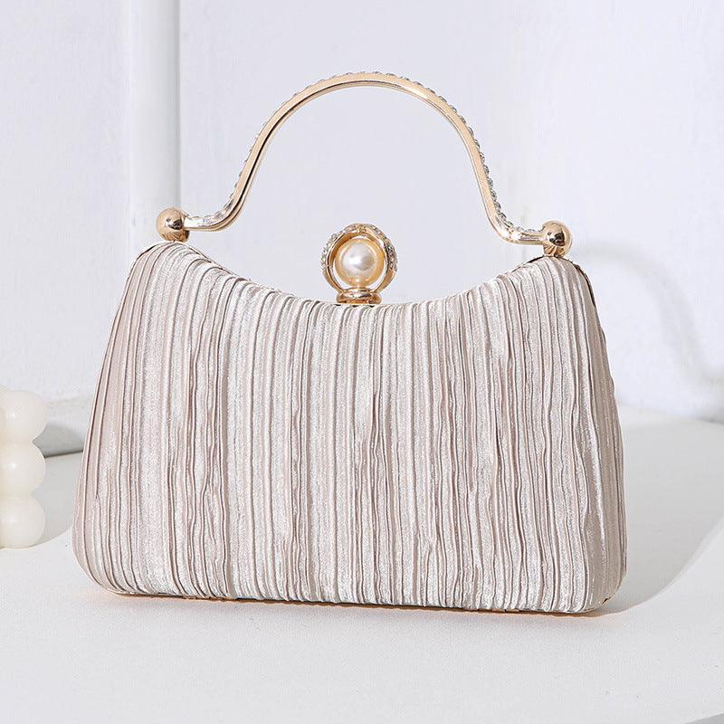 MAC071 Pearl Bag Banquet Bag Pleated Diamond Encrusted Handbag - Mariam's Collection