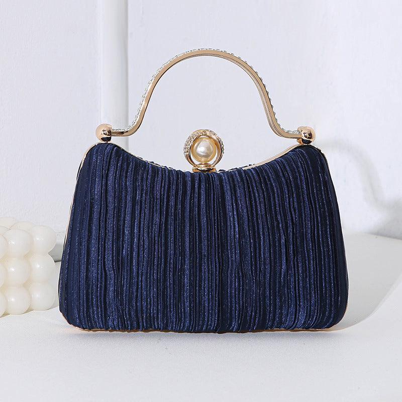 MAC071 Pearl Bag Banquet Bag Pleated Diamond Encrusted Handbag - Mariam's Collection