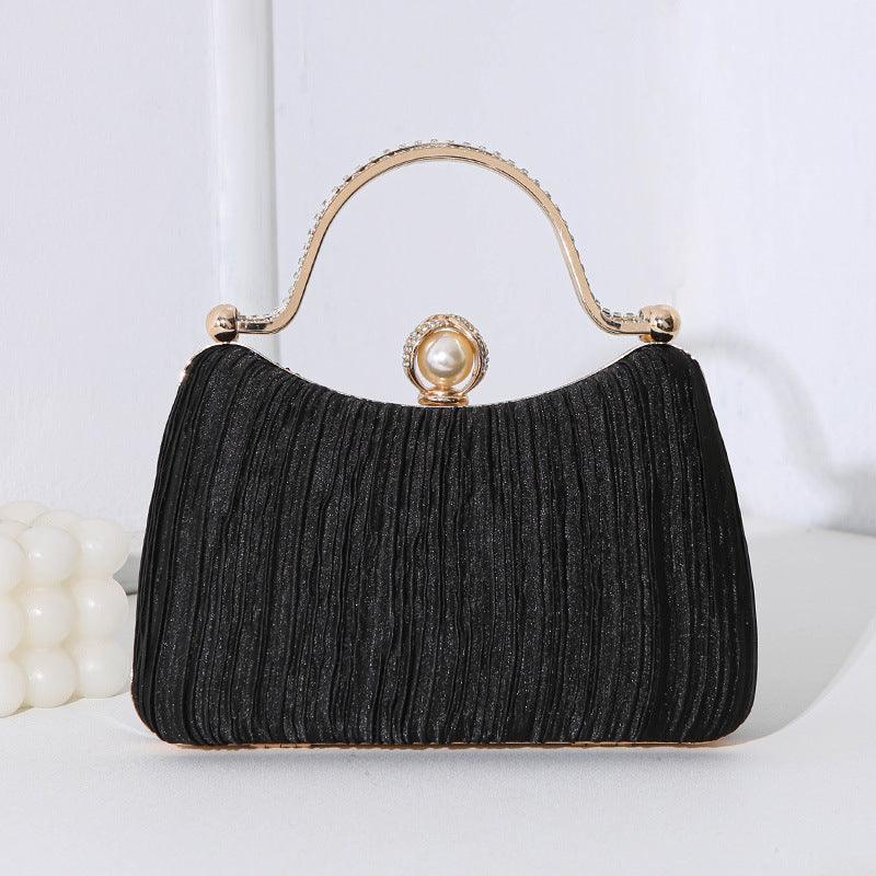MAC071 Pearl Bag Banquet Bag Pleated Diamond Encrusted Handbag - Mariam's Collection