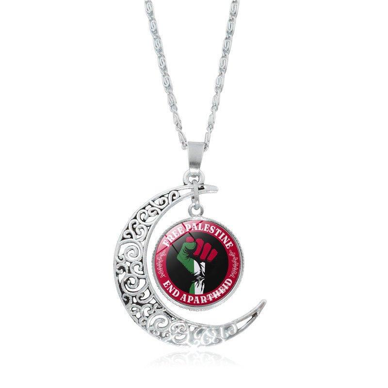 MAC077 Women's Versatile Silver keffiyeh Hollow Moon Pendant Necklace - Mariam's Collection