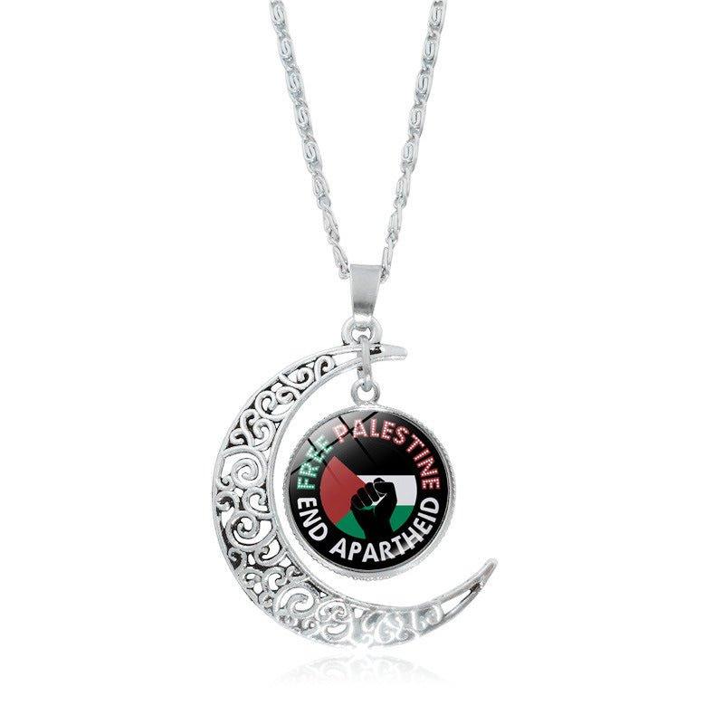 MAC077 Women's Versatile Silver keffiyeh Hollow Moon Pendant Necklace - Mariam's Collection