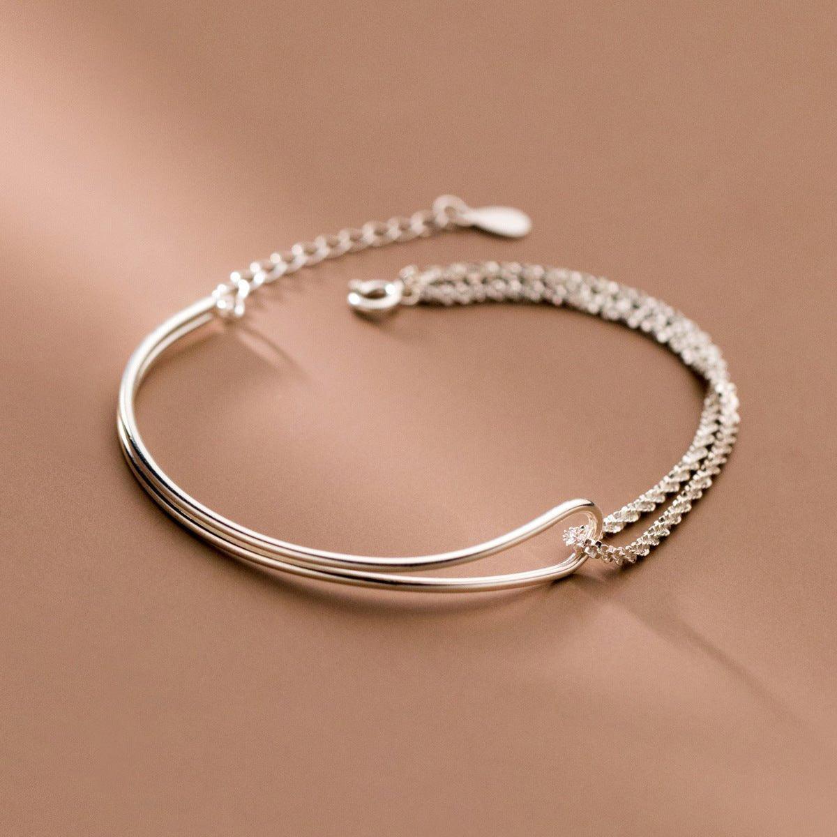 MAC089 Temperament And Personality Double - Layer Curved Tube Gypsophila Asymmetrical Bracelet - Mariam's Collection