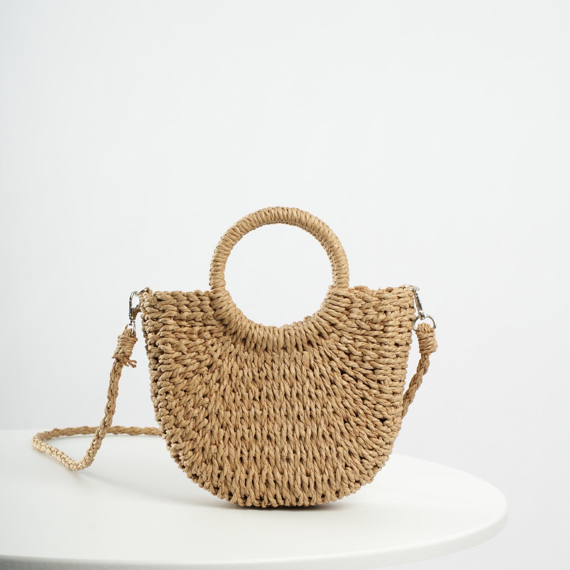 MAC129 Straw Double Hoop Crossbody Bag - Mariam's Collection