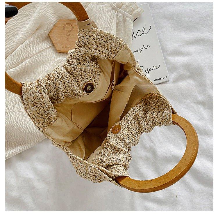 MAC132 Fashionable Straw Simple Beach Tassel Bucket Bag - Mariam's Collection