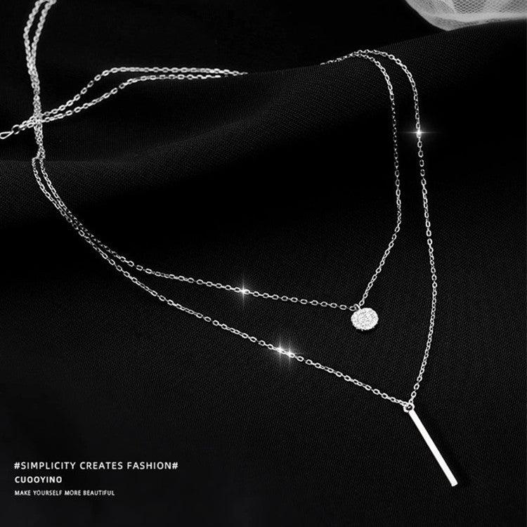 MAC133 Square Shiny Diamond Round Double Necklace - Mariam's Collection