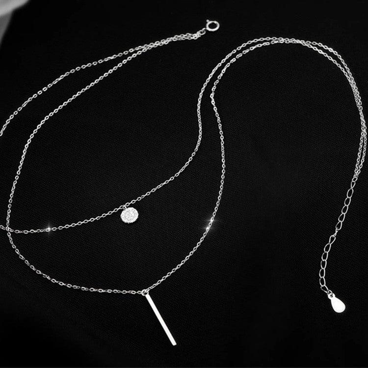 MAC133 Square Shiny Diamond Round Double Necklace - Mariam's Collection